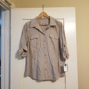 Three quarter sleeve button front blouse